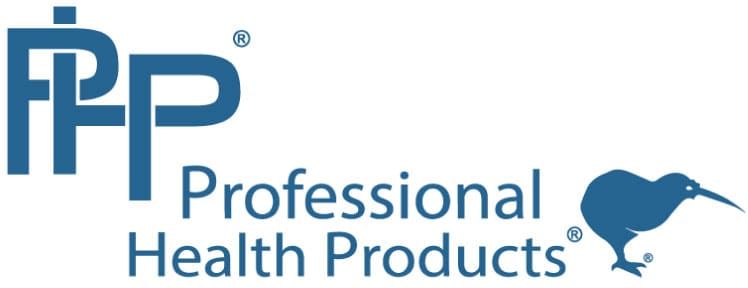 Logo for Professional Health Products, featuring the initials PHP in blue stylized text, with a blue kiwi bird illustration to the right of the company name.