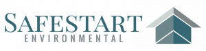 Logo for Safestart Environmental, featuring the company name in blue-gray text next to a geometric house icon in shades of blue and gray, all on a light background.