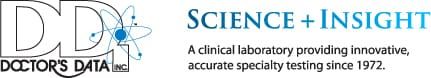 Doctors Data logo with an atom graphic, the words SCIENCE + INSIGHT in blue, and the tagline A clinical laboratory providing innovative, accurate specialty testing since 1972.