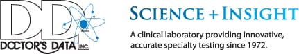 Doctors Data logo with an atom graphic, the words SCIENCE + INSIGHT in blue, and the tagline A clinical laboratory providing innovative, accurate specialty testing since 1972.