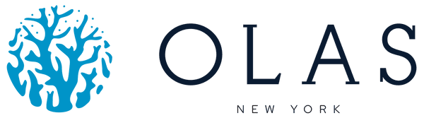 Logo for OLAS New York featuring a stylized blue coral graphic on the left and the text OLAS in large letters, with NEW YORK written below in smaller font.