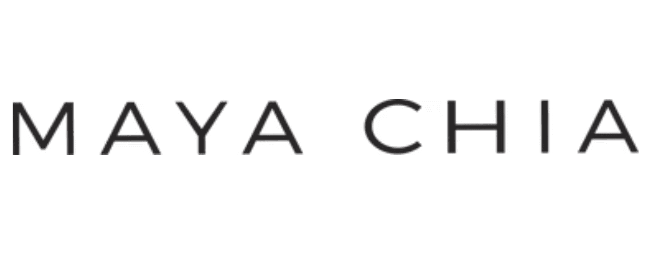 The image displays the words MAYA CHIA in uppercase, black, sans-serif letters on a white background.