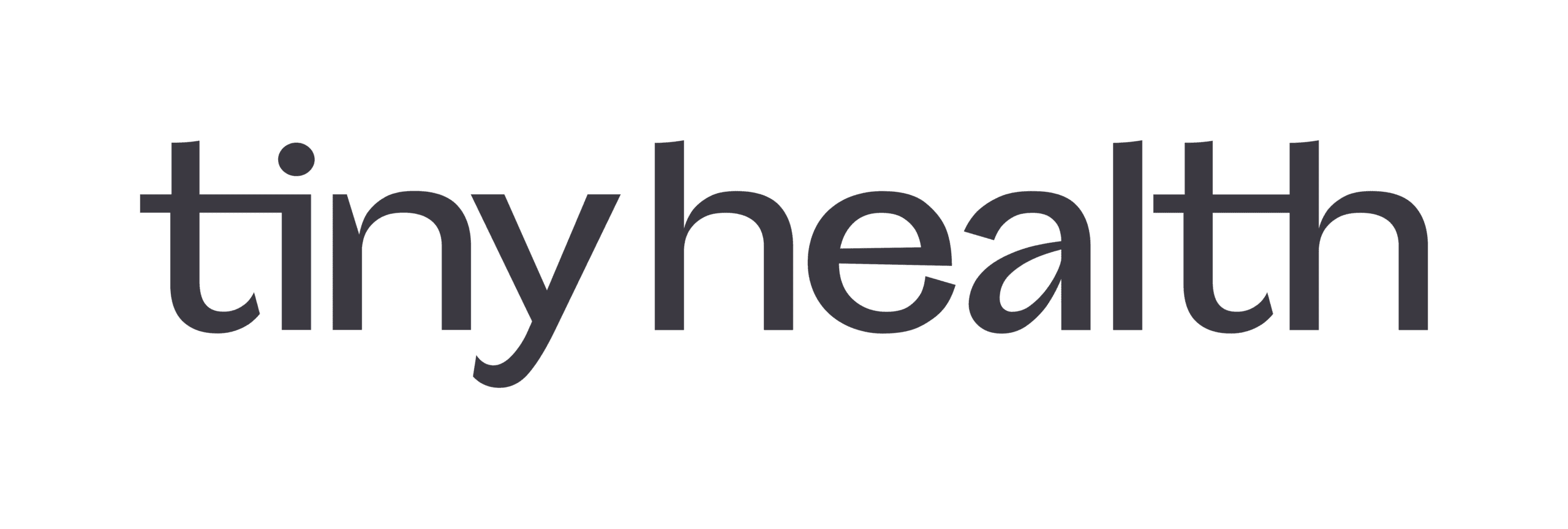 The image displays the logo tiny health in lowercase, bold, dark gray letters on a light gray background.